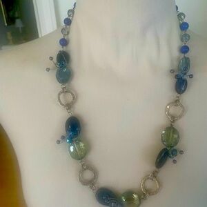 Blue Lapis and Blue Crystal Wire Wrapped Necklace Boho  Handmade